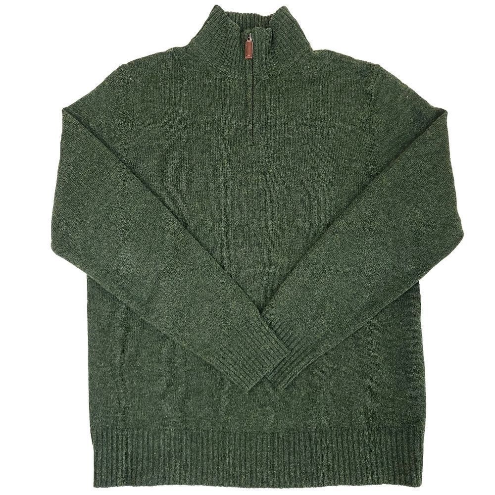 Bonobos Quarter Zip Lambs Wool Sweater Mens Large Slim Fit Pullover Green Casual